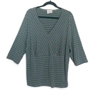 Fashion Bug Top Striped V-Neck 3/4 Sleeve Wrap